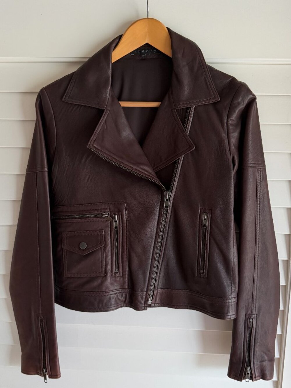 Theory Brown Lamb Leather Full-Zip Moto Jacket - Size 2
